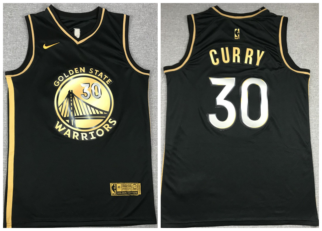 Men's Golden State Warriors #30 Stephen Curry Black Gold NBA Edition Stitched Jersey Men's Golden State Warriors #30 Stephen Curry Black Gold NBA Edition Stitched Jersey